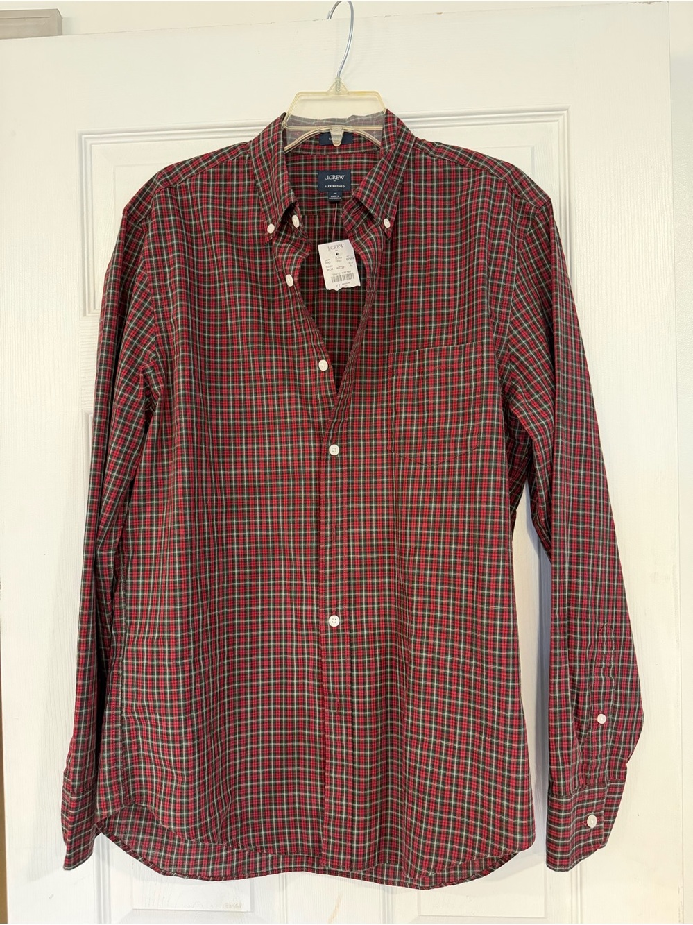 NWT J.Crew Men’s Medium Flex Washed Red Green Plaid Button Down Shirt